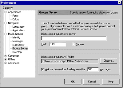 Netscape 4 Preferences Dialog Box