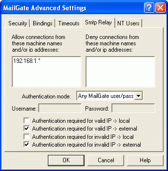 MailGate SMTP relay settings