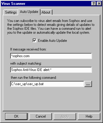 Virus Scanner Auto Update tab