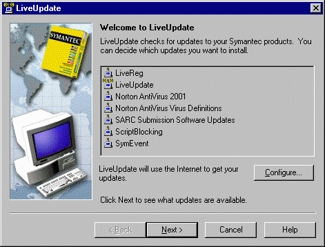 LiveUpdate main screen