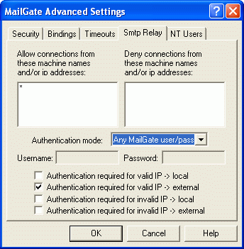 MailGate SMTP relay settings